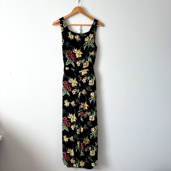 Aritzia Wilfred Ecoulement Jumpsuit Tie Back Black Tropical Floral Size 2 - Picture 2 of 6